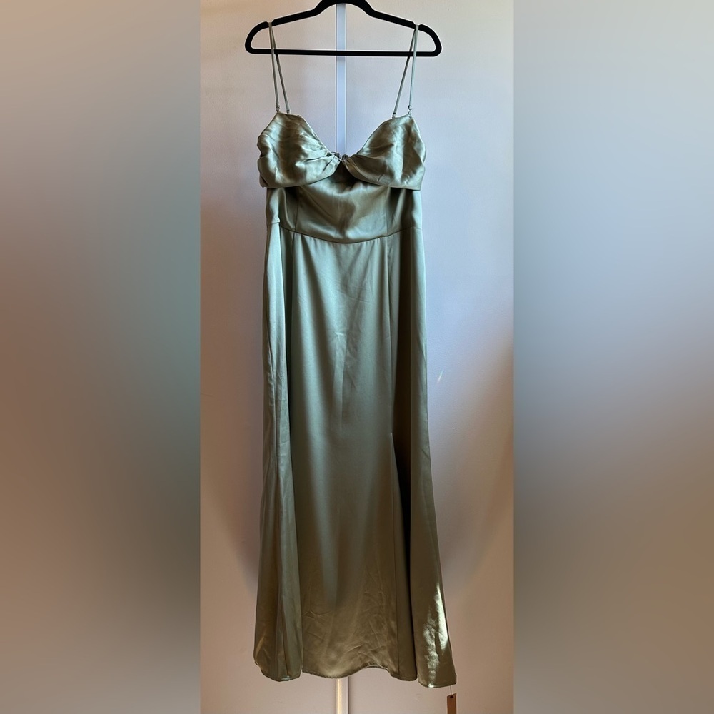 Reformation Hensley Ruched Artichoke Green Midi Dress Sz 12